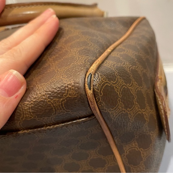 Used Celine Macadam Beige Brown Leather VTG Boston Satchel Bag Purse Authentic! - Picture 8 of 16